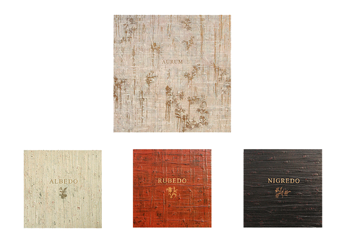 das große Werk • vierteilig • 1mal 150 x 150 cm • 3mal 65 x 65 cm  • Acryl, Heftpflaster auf Leinwand